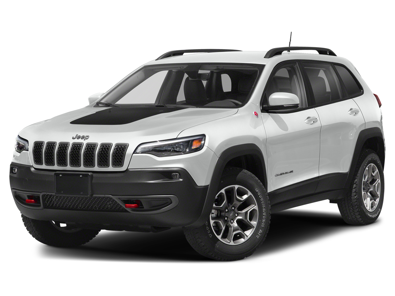 2020 Jeep Cherokee Trailhawk in Bright White Clearcoat — front three-quarter view