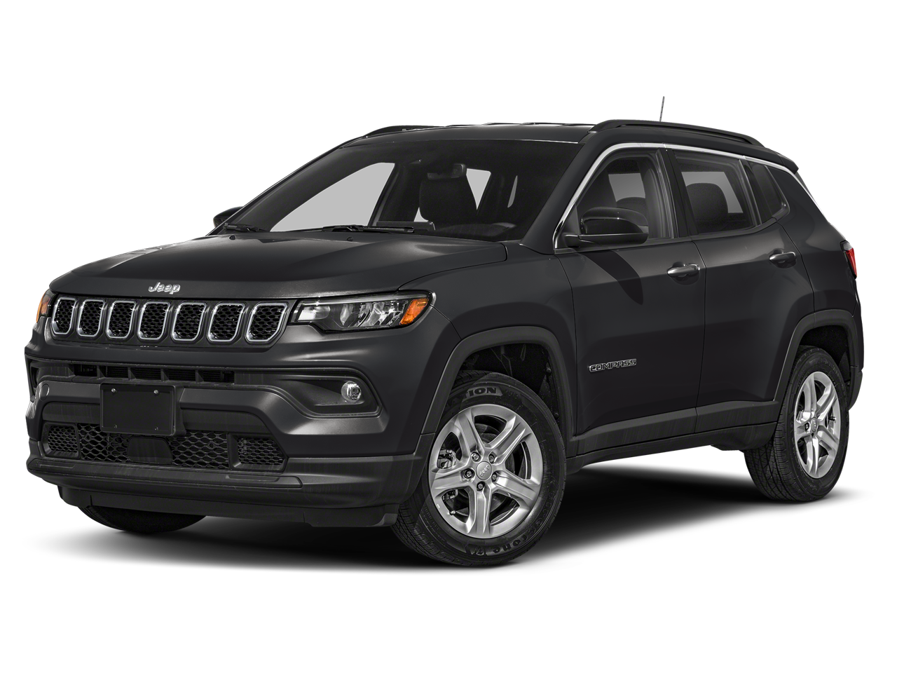 2023 Jeep Compass Latitude Lux in Diamond Black Crystal Pearlcoat — front three-quarter view