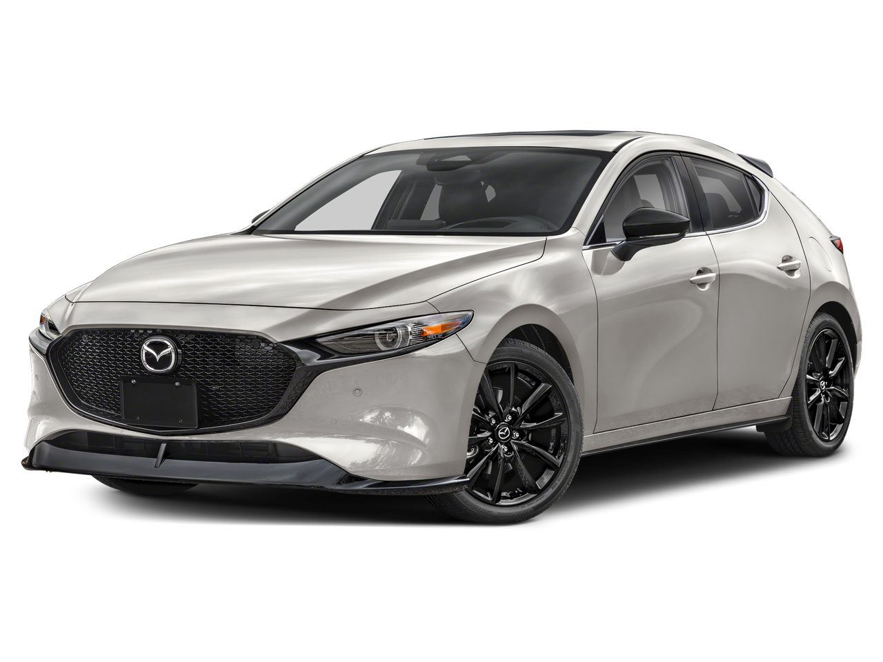 2026 Mazda Mazda3 Hatchback 2.5 Turbo Premium Plus in Platinum Quartz Metallic — front three-quarter view